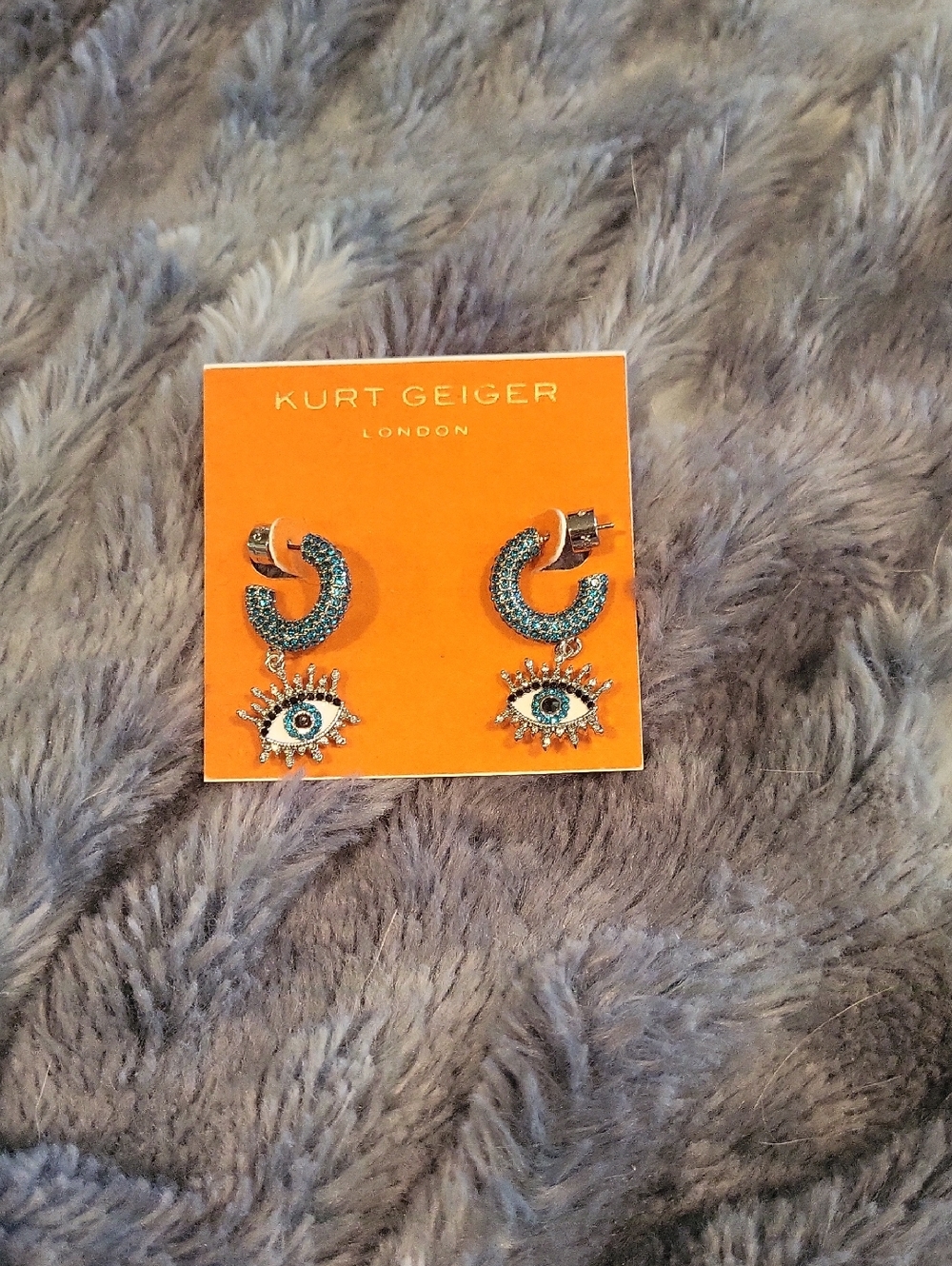 Kurt Geiger Gold-Tone Crescent Moon & Blue Crystal Eye Studs